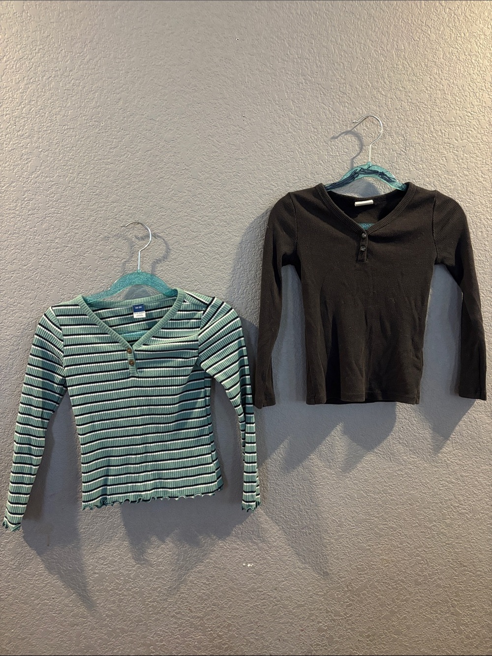 Old Navy Girls' Long-Sleeve Henley Tops - Mint Stripe & Black